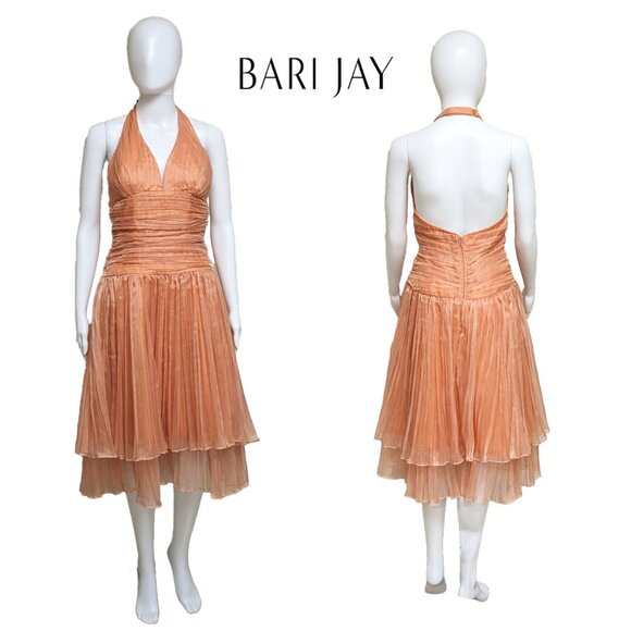 Vint. BARI JAY Pleated Organdy Cocktail Dress in Tangerine w/ Two-Tiered Skirt - Picture 1 of 6